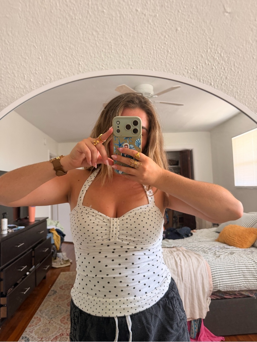 White Polka Dot Halter Camisole Top